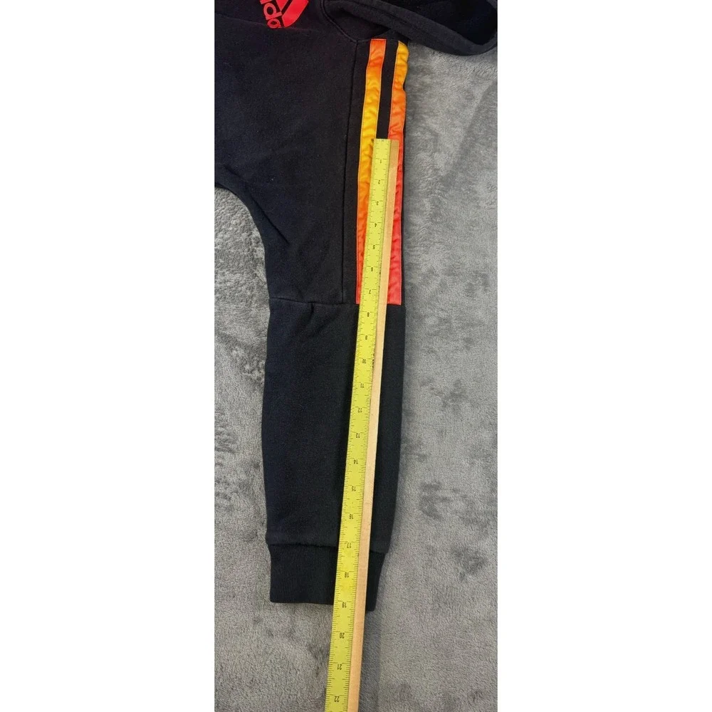 Adidas Youth Black and Orange Graphic‎ Logo Pullover Hoodie 3-Stripe LG 14/16